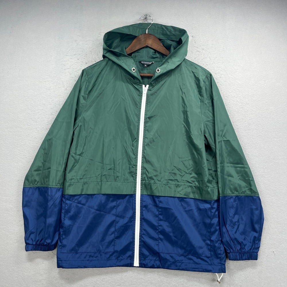 Avoogue Raincoat Jacket Mens S Green Blue Colorblock Hooded Windbreaker Gorpcore